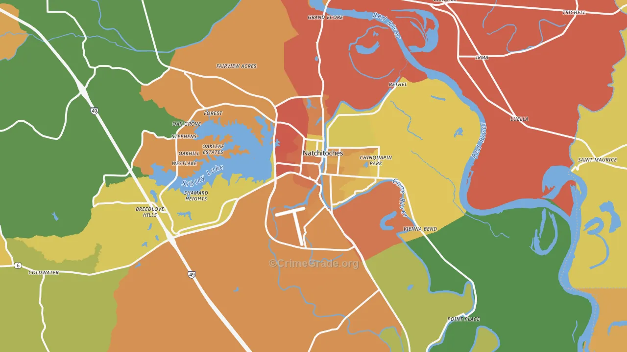 Natchitoches, LA Map of Murder Rates