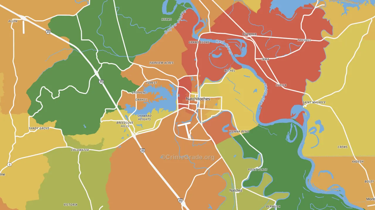 Natchitoches Parish, LA Map of Murder Rates