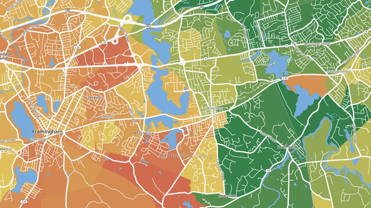 Natick, MA Map of Murder Rates