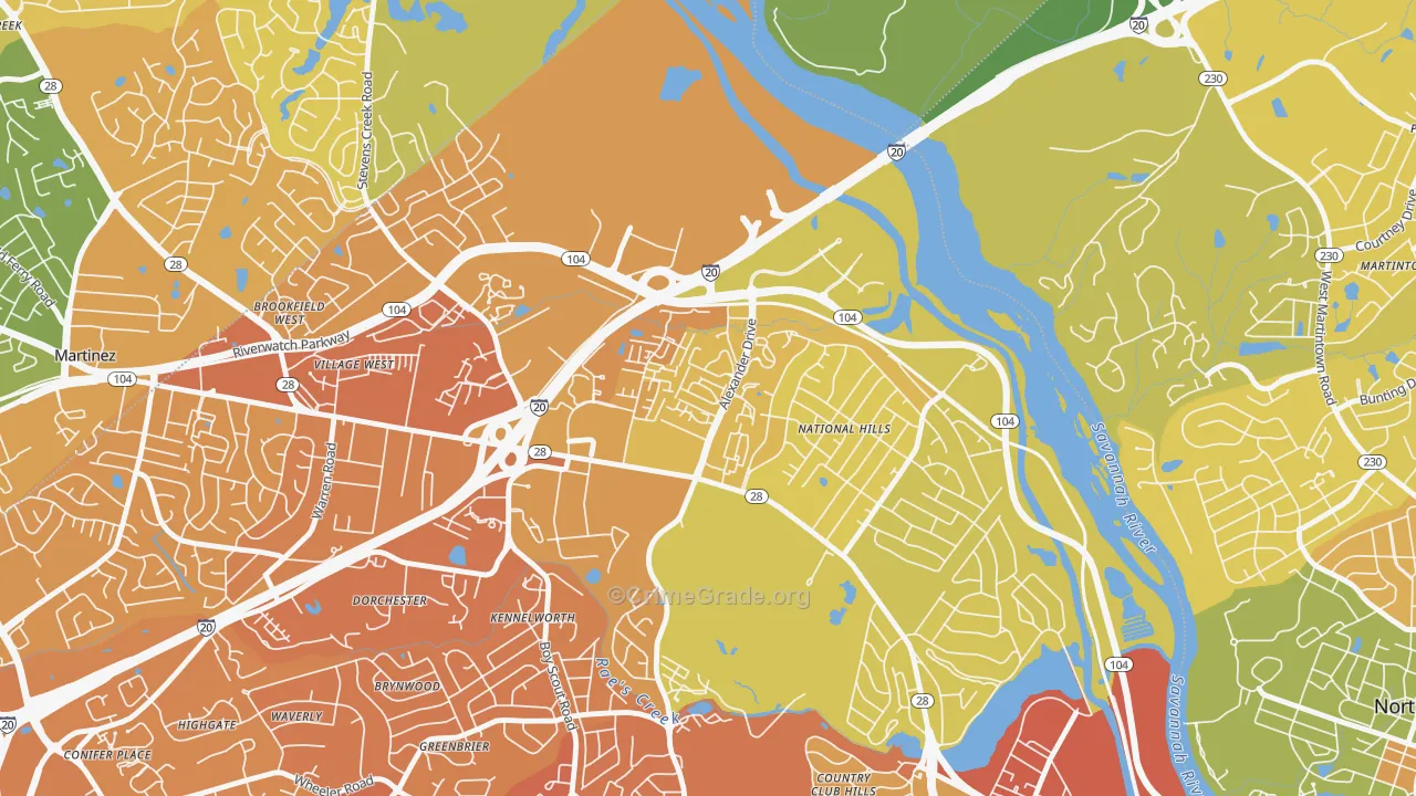 National Hills, Augusta, GA Map of Murder Rates