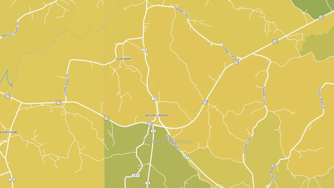 Natural Bridge, AL Map of Murder Rates
