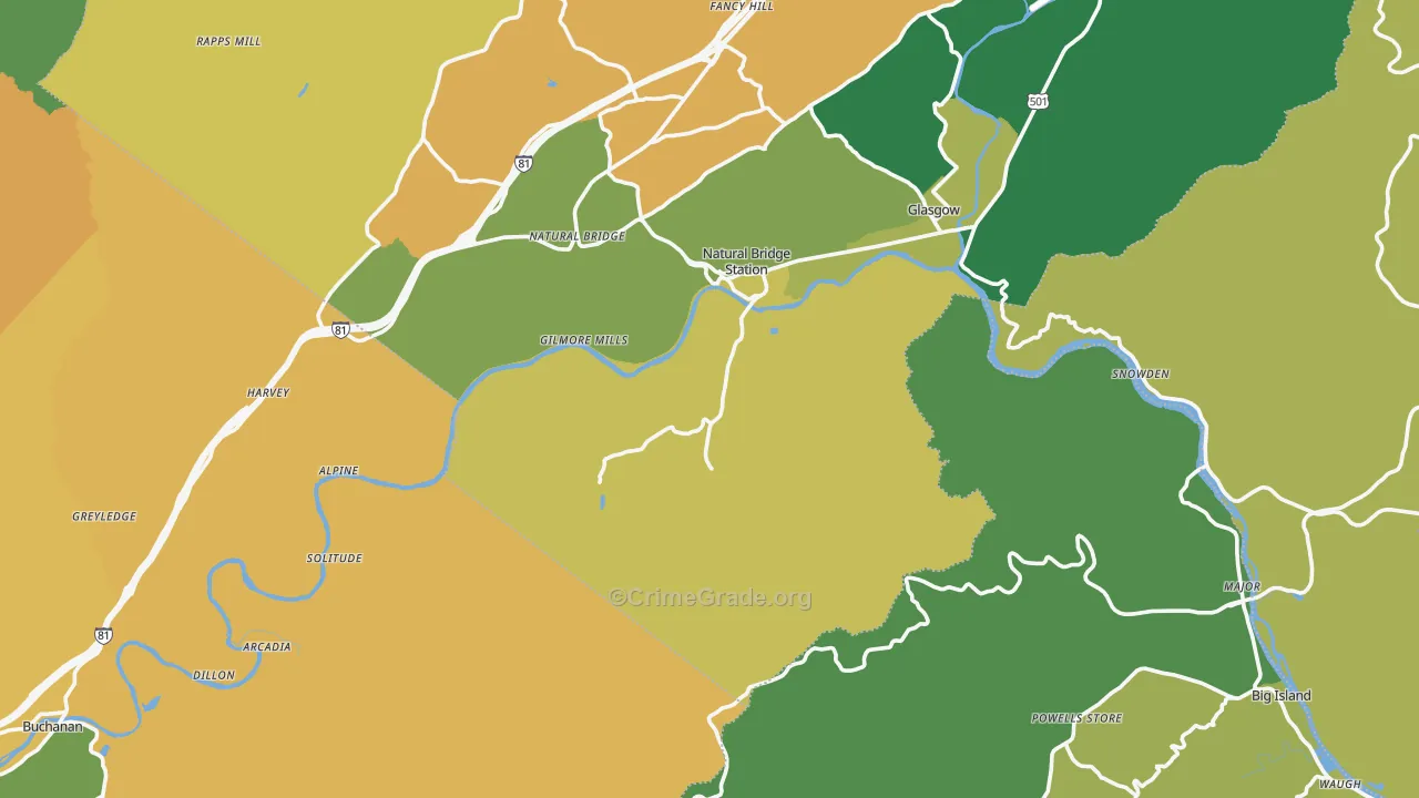Natural Bridge Station, VA Map of Murder Rates