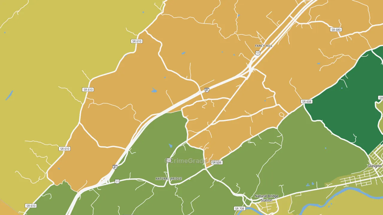 Natural Bridge, VA Map of Murder Rates