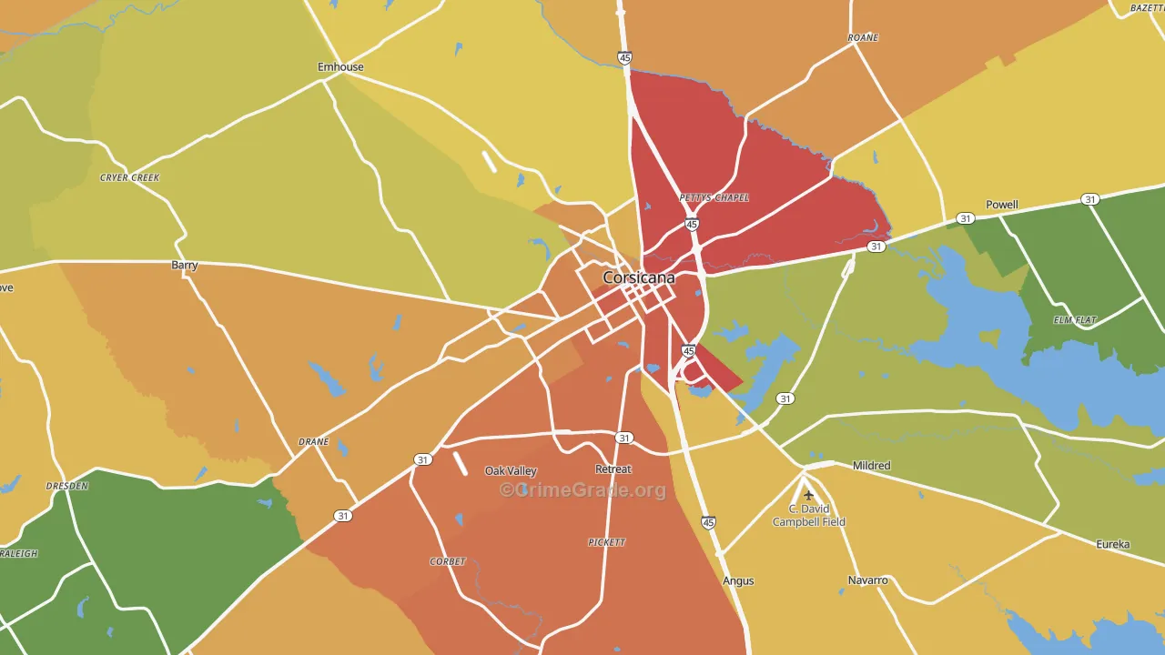 Navarro County, TX Map of Murder Rates