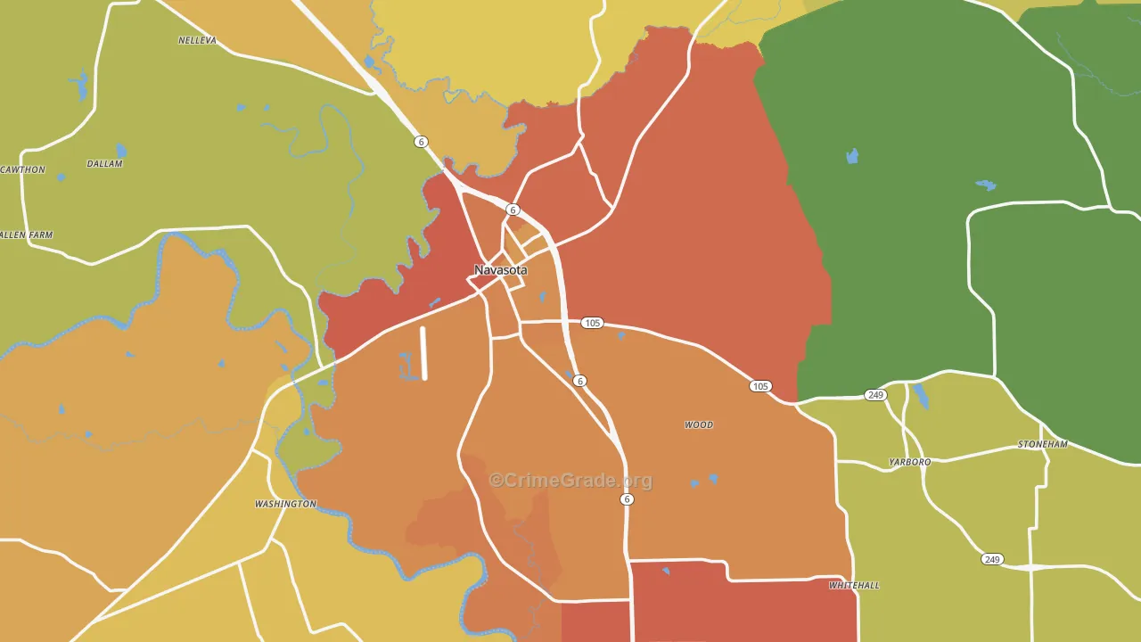 Navasota, TX Map of Murder Rates