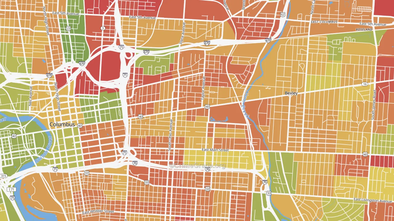 Near East, Columbus, OH Map of Murder Rates
