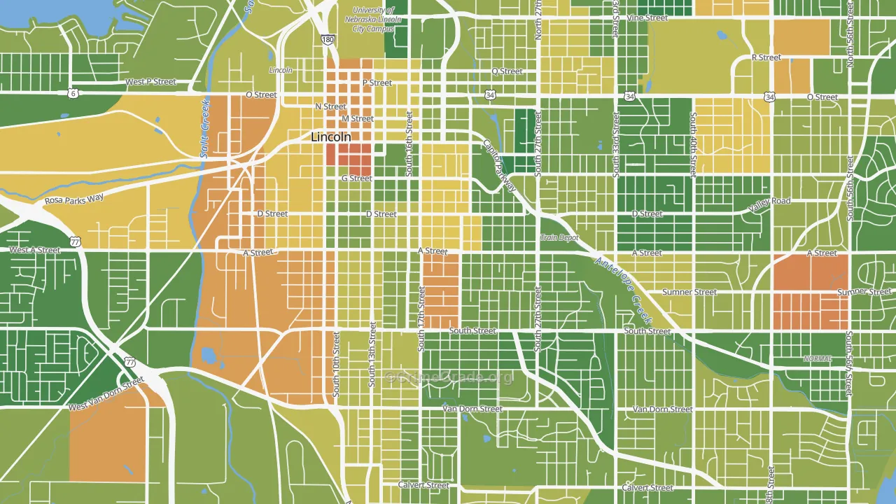 Near South, Lincoln, NE Map of Murder Rates