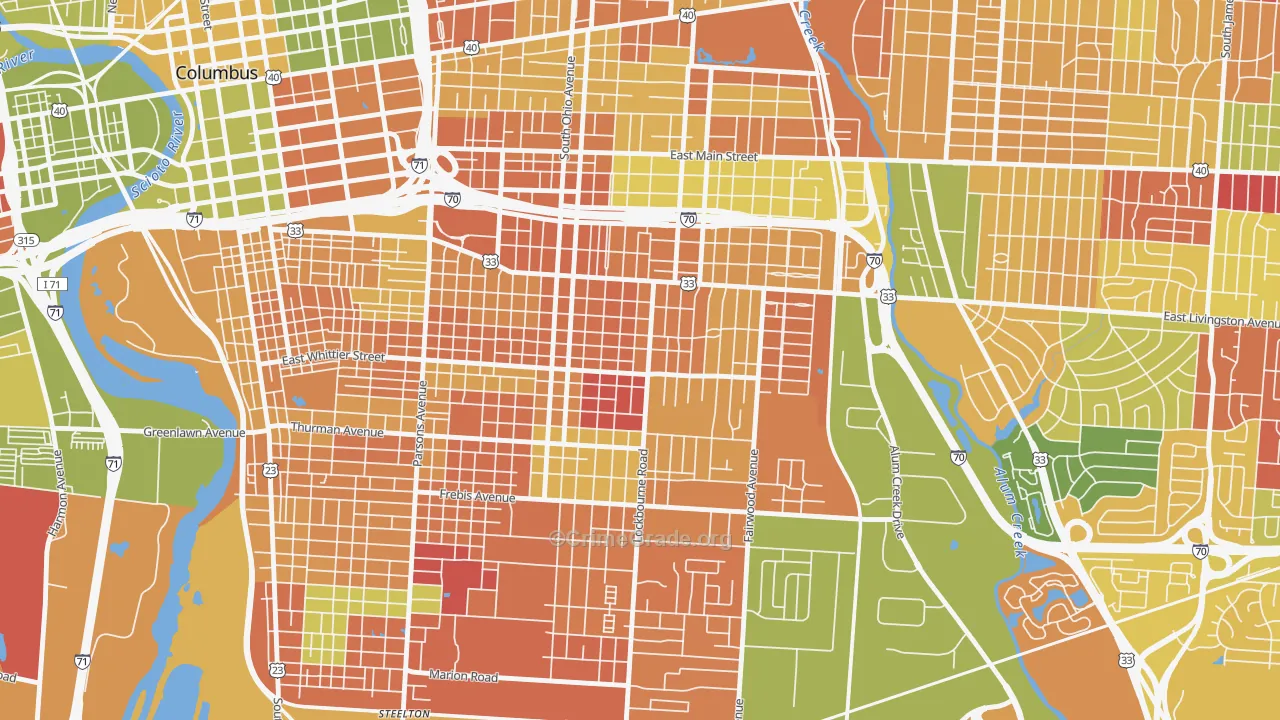 Near Southside, Columbus, OH Map of Murder Rates