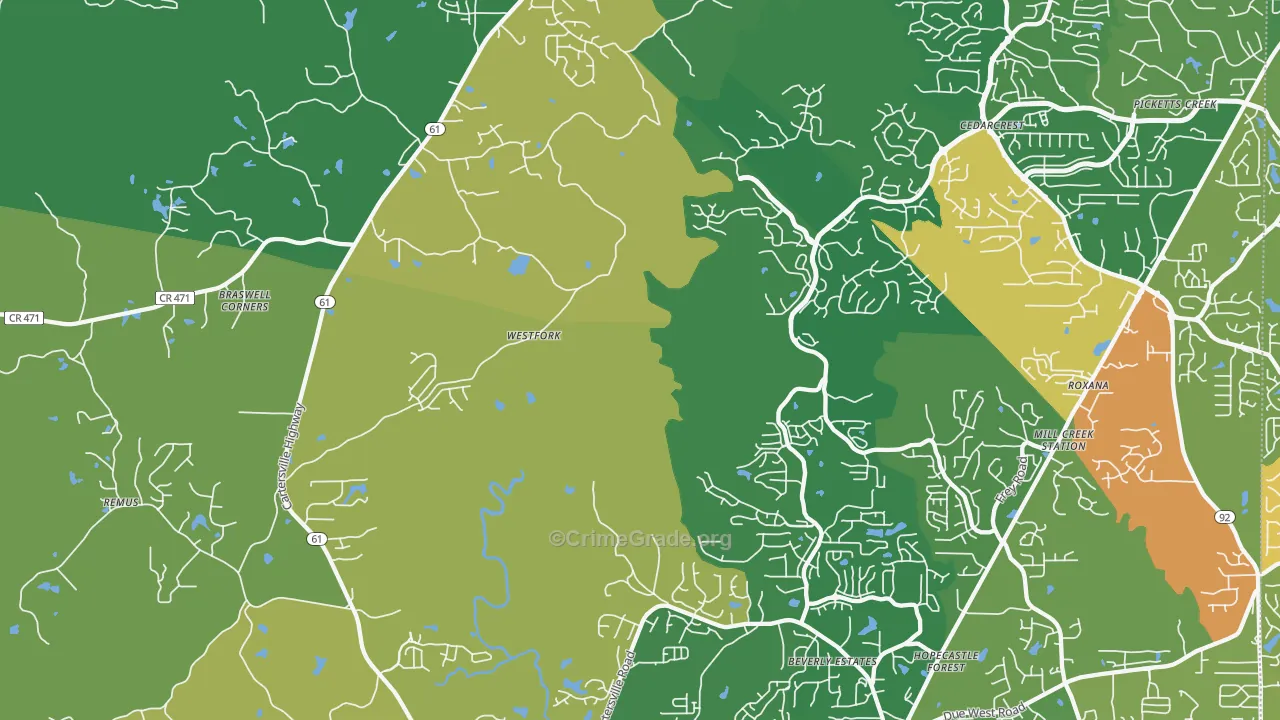 Nebo, GA Map of Murder Rates