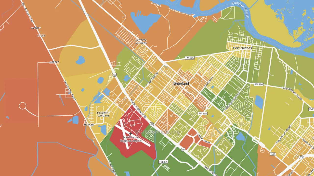 Nederland, TX Map of Murder Rates