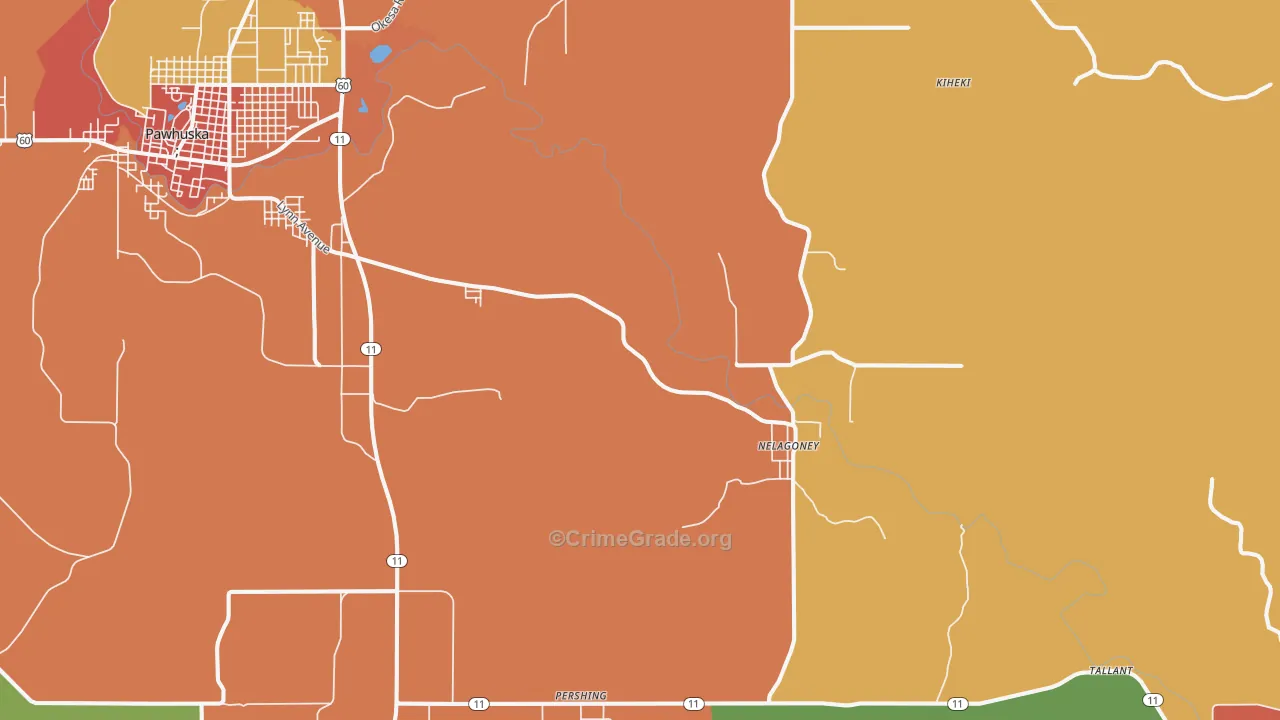 Nelagoney, OK Map of Murder Rates