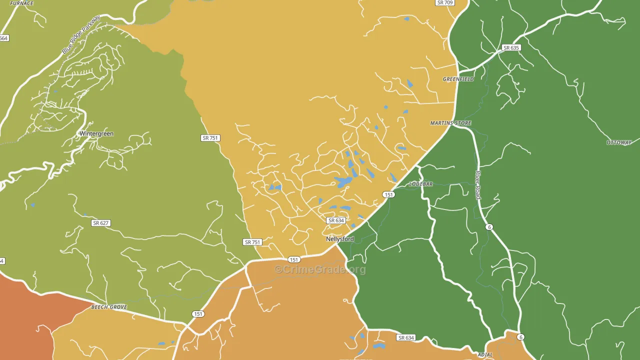 Nellysford, VA Map of Murder Rates