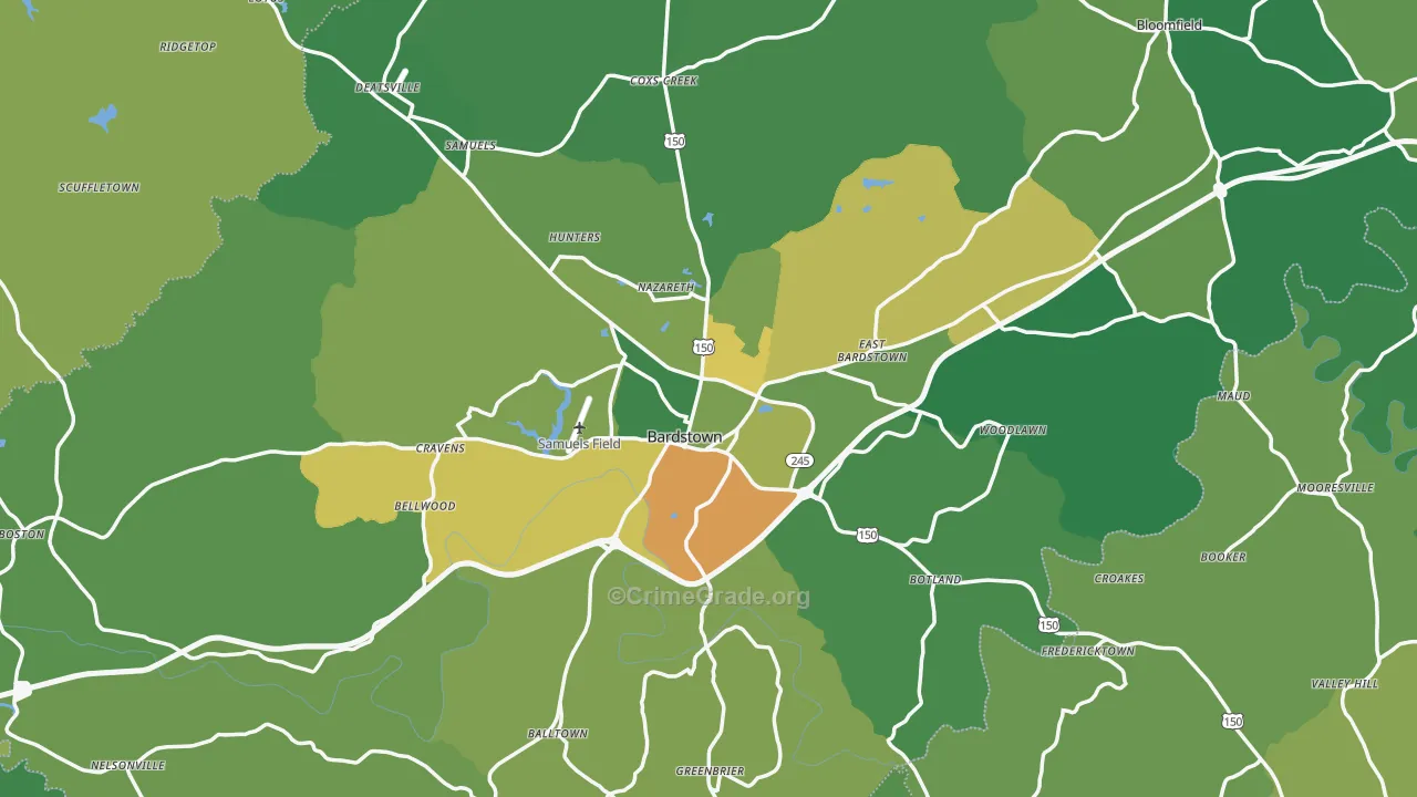 Nelson County, KY Map of Murder Rates
