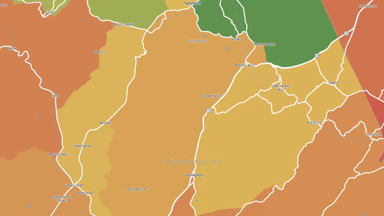 Nelson County, VA Map of Murder Rates