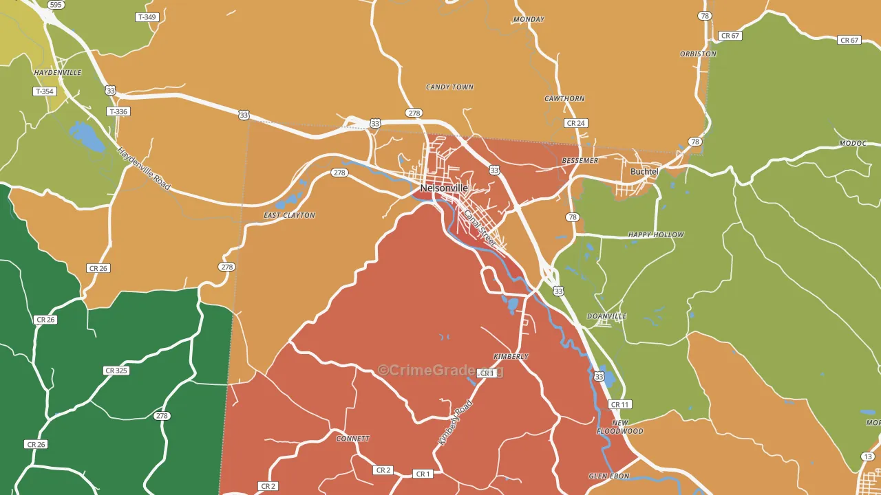 Nelsonville, OH Map of Murder Rates