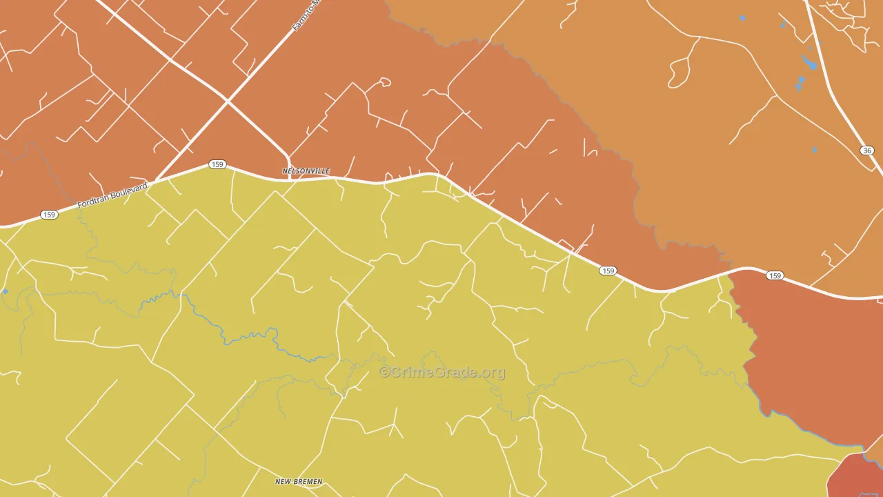 Nelsonville, TX Map of Murder Rates