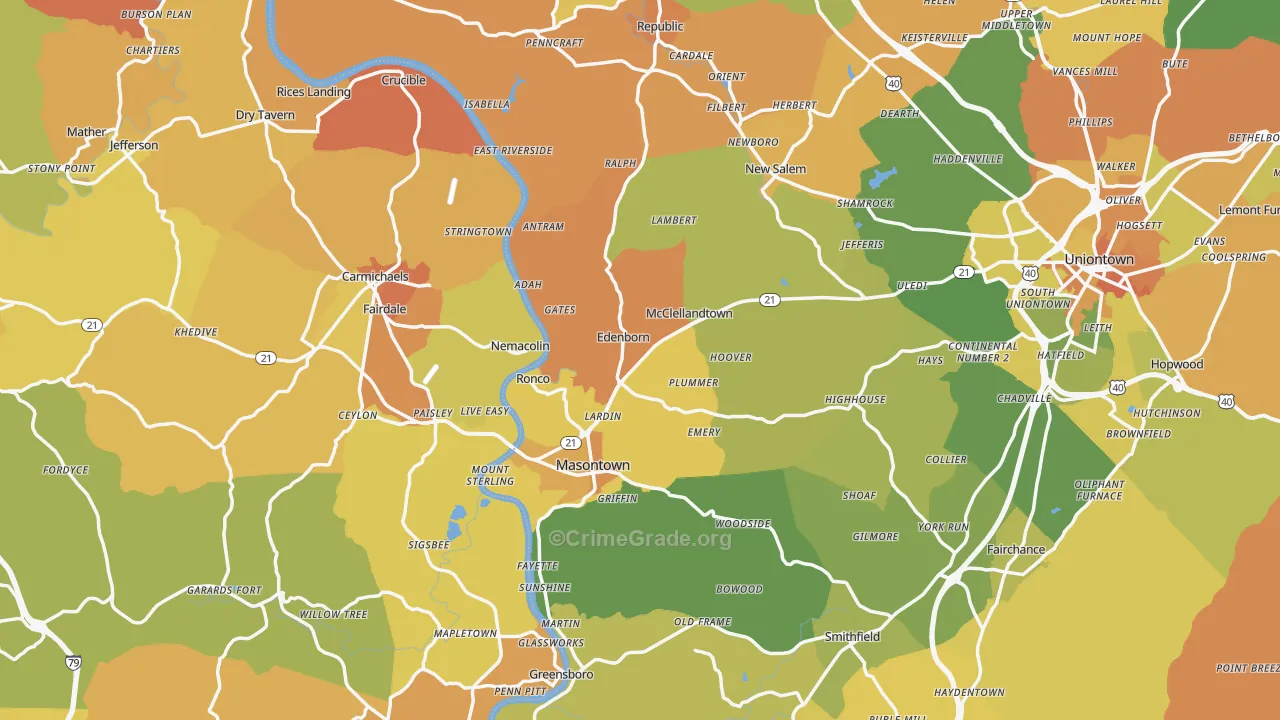 Nemacolin, PA Map of Murder Rates
