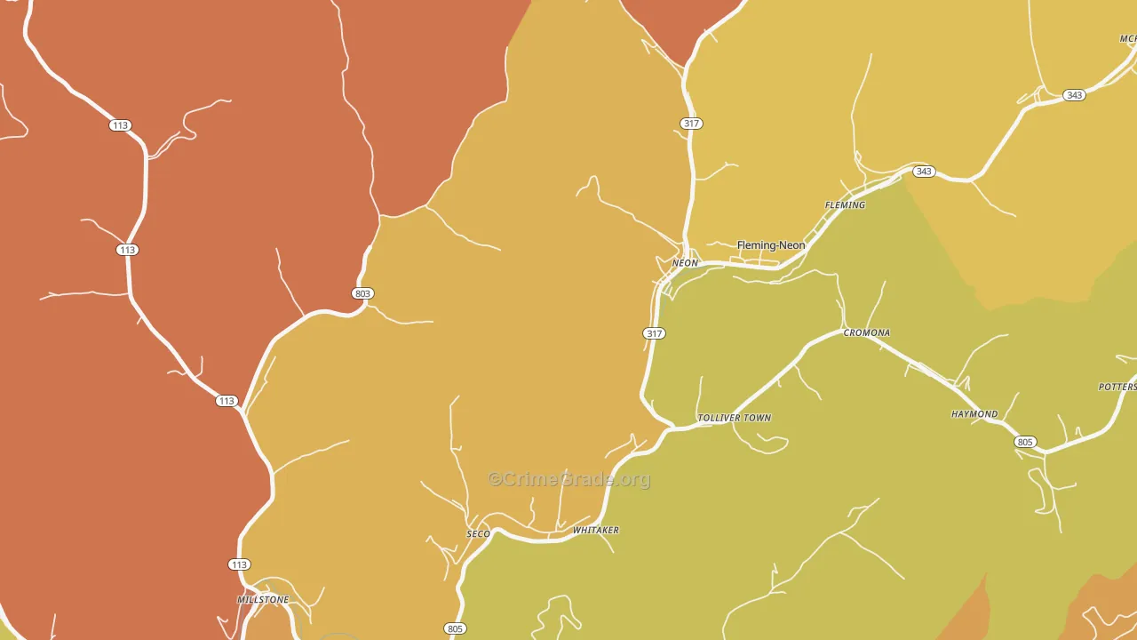 Neon, KY Map of Murder Rates
