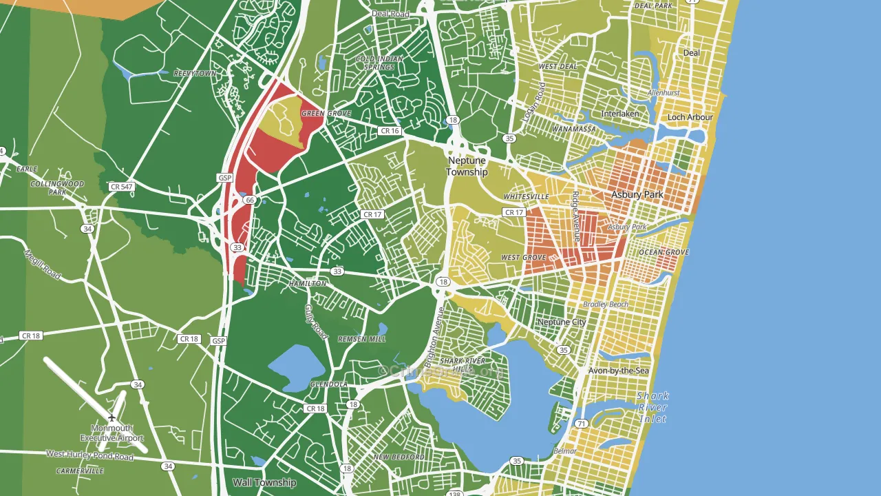 Neptune, NJ Map of Murder Rates