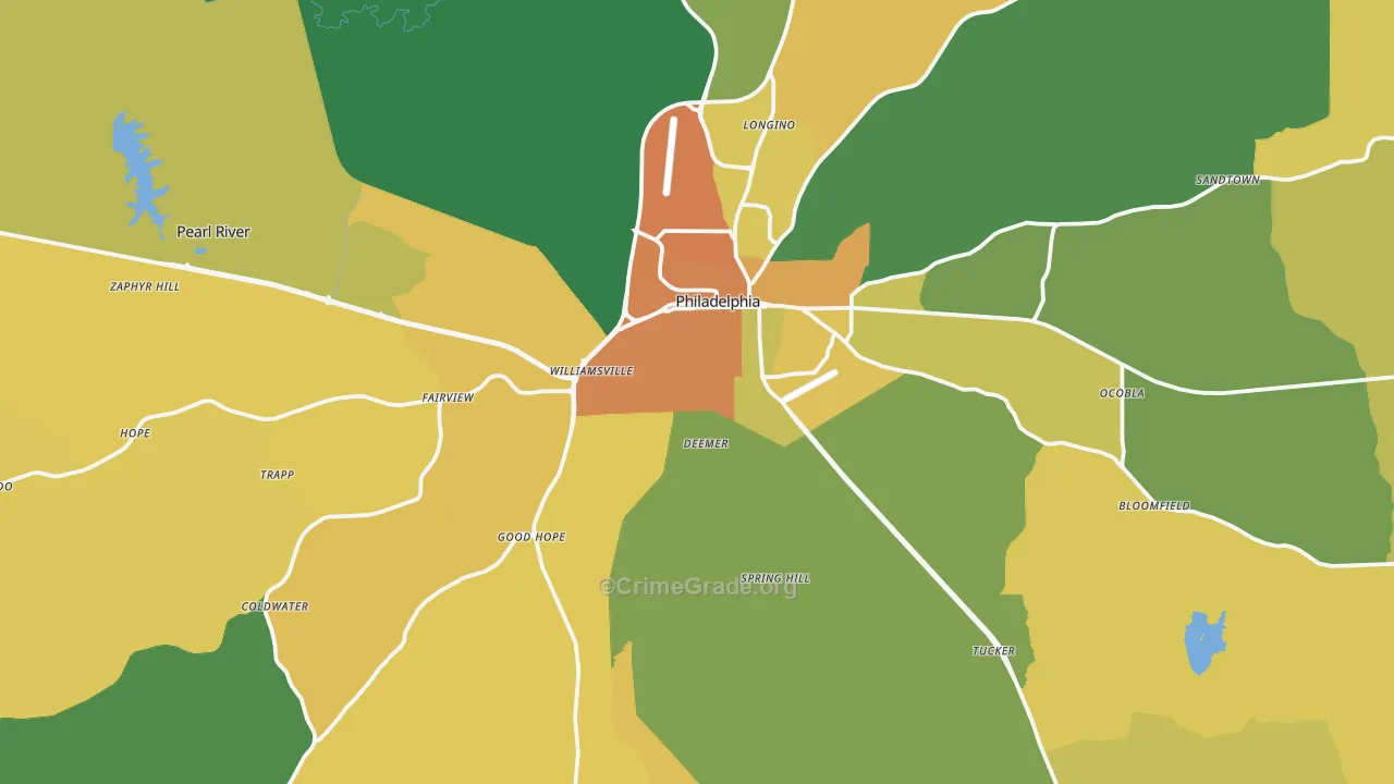 Neshoba County, MS Map of Murder Rates