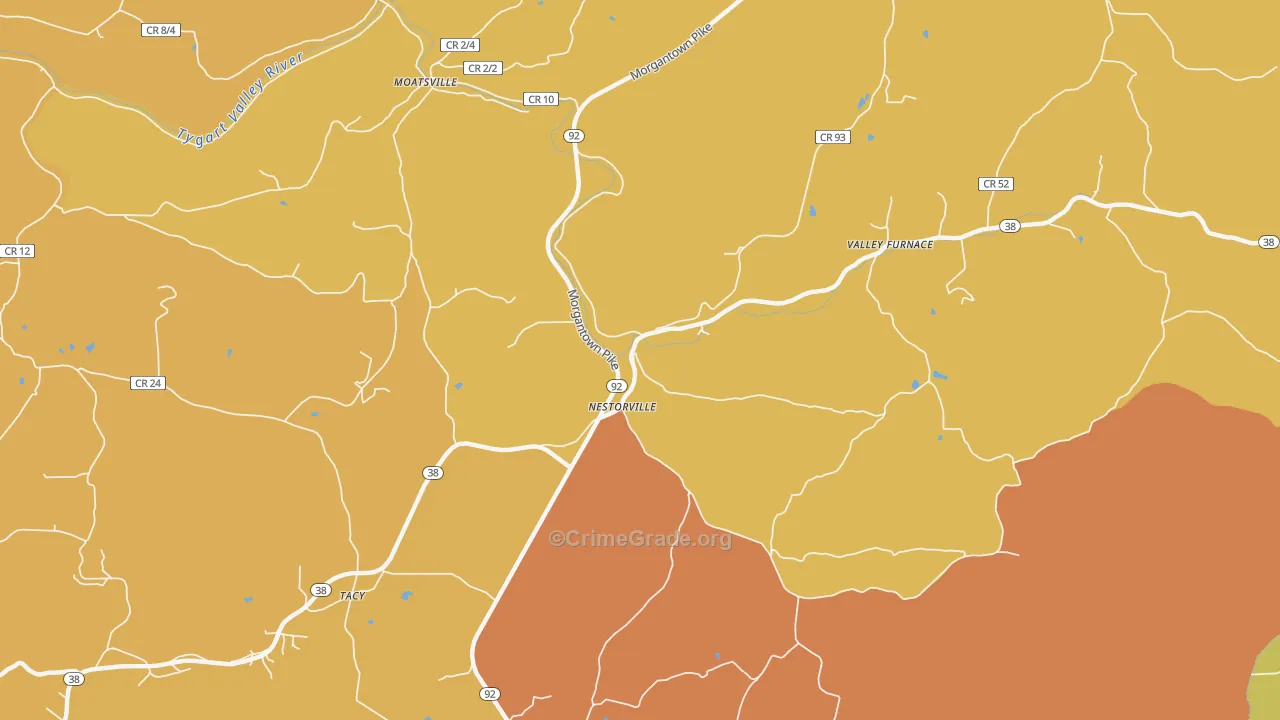 Nestorville, WV Map of Murder Rates
