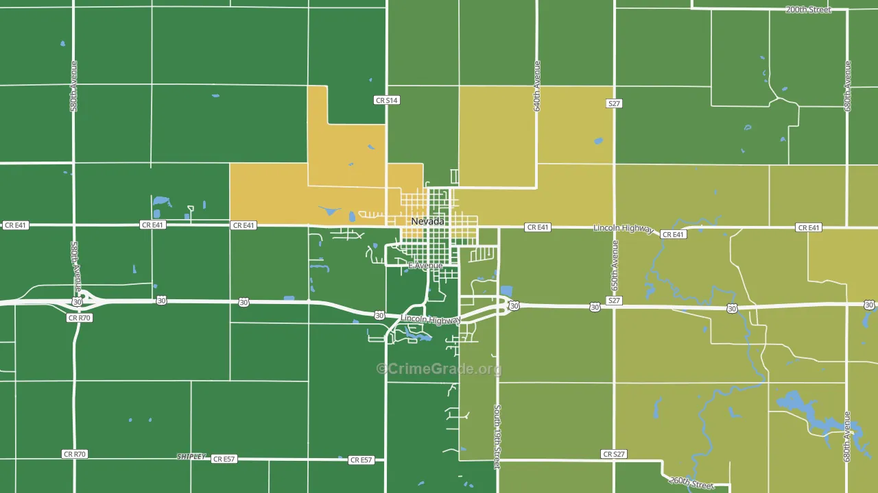 Nevada, IA Map of Murder Rates