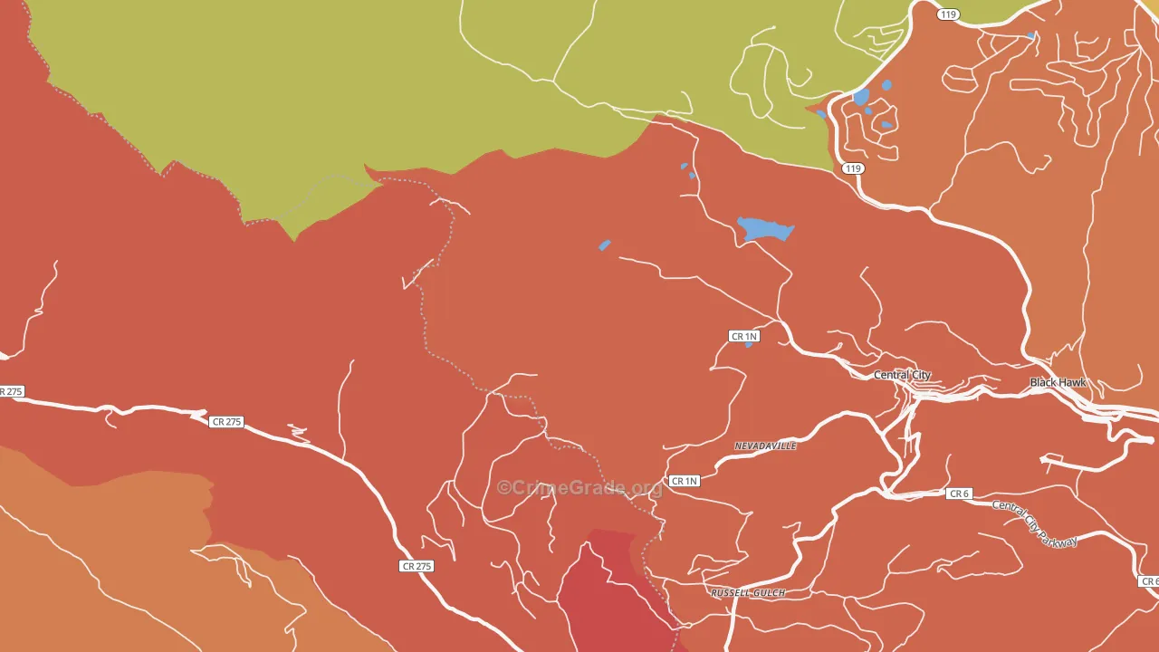 Nevadaville, CO Map of Murder Rates