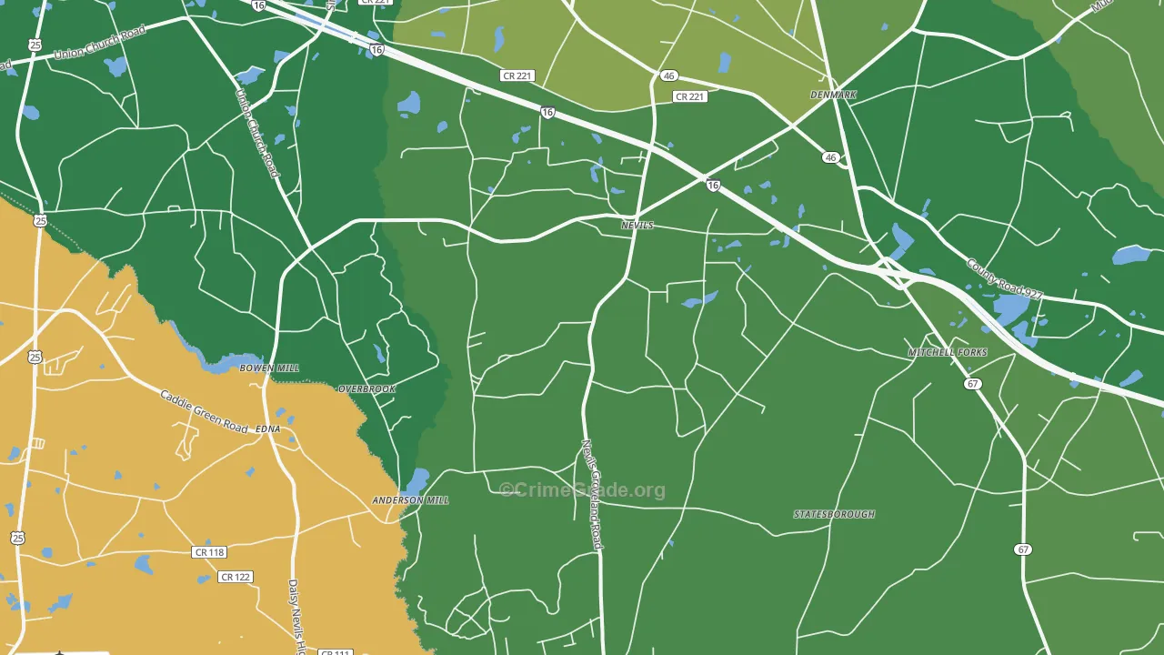 Nevils, GA Map of Murder Rates