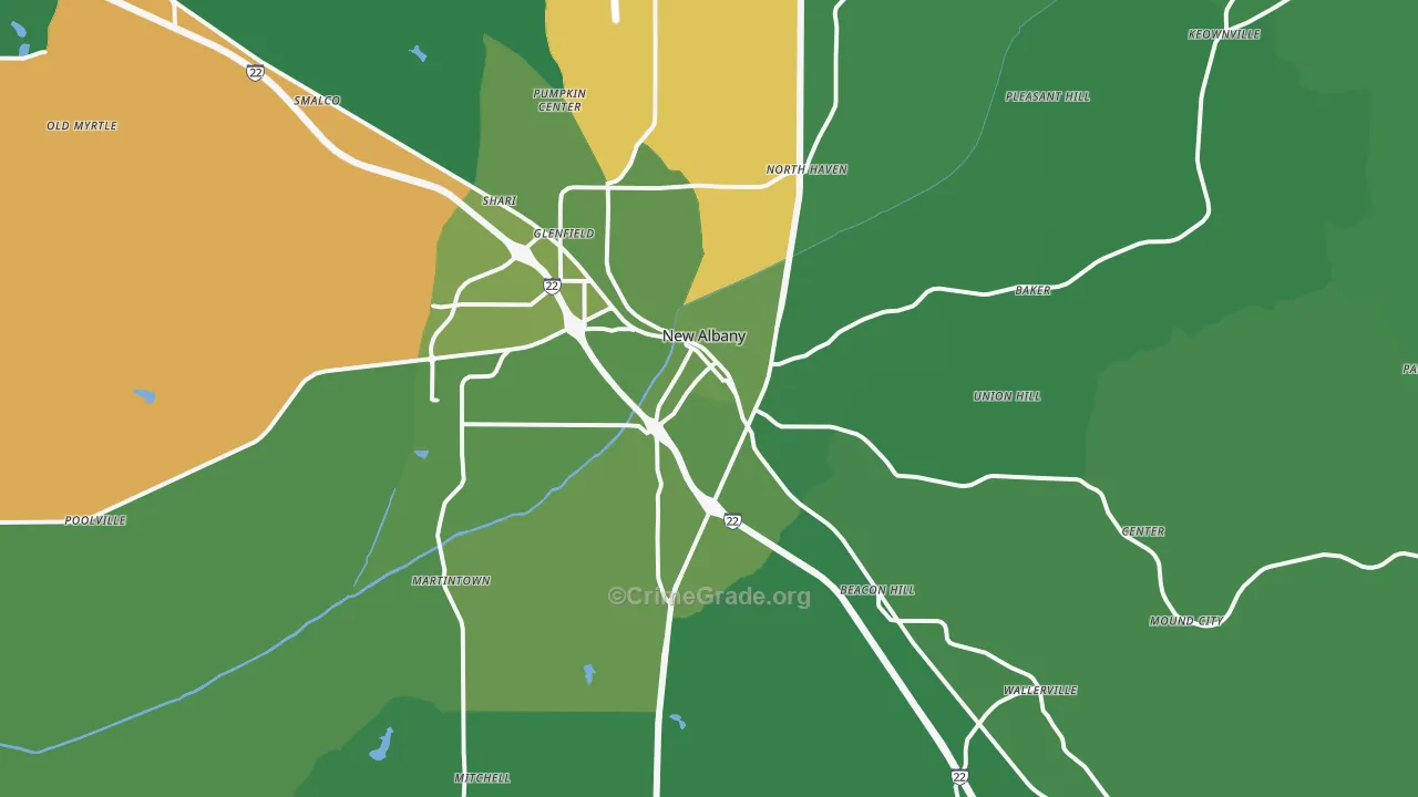 New Albany, MS Map of Murder Rates