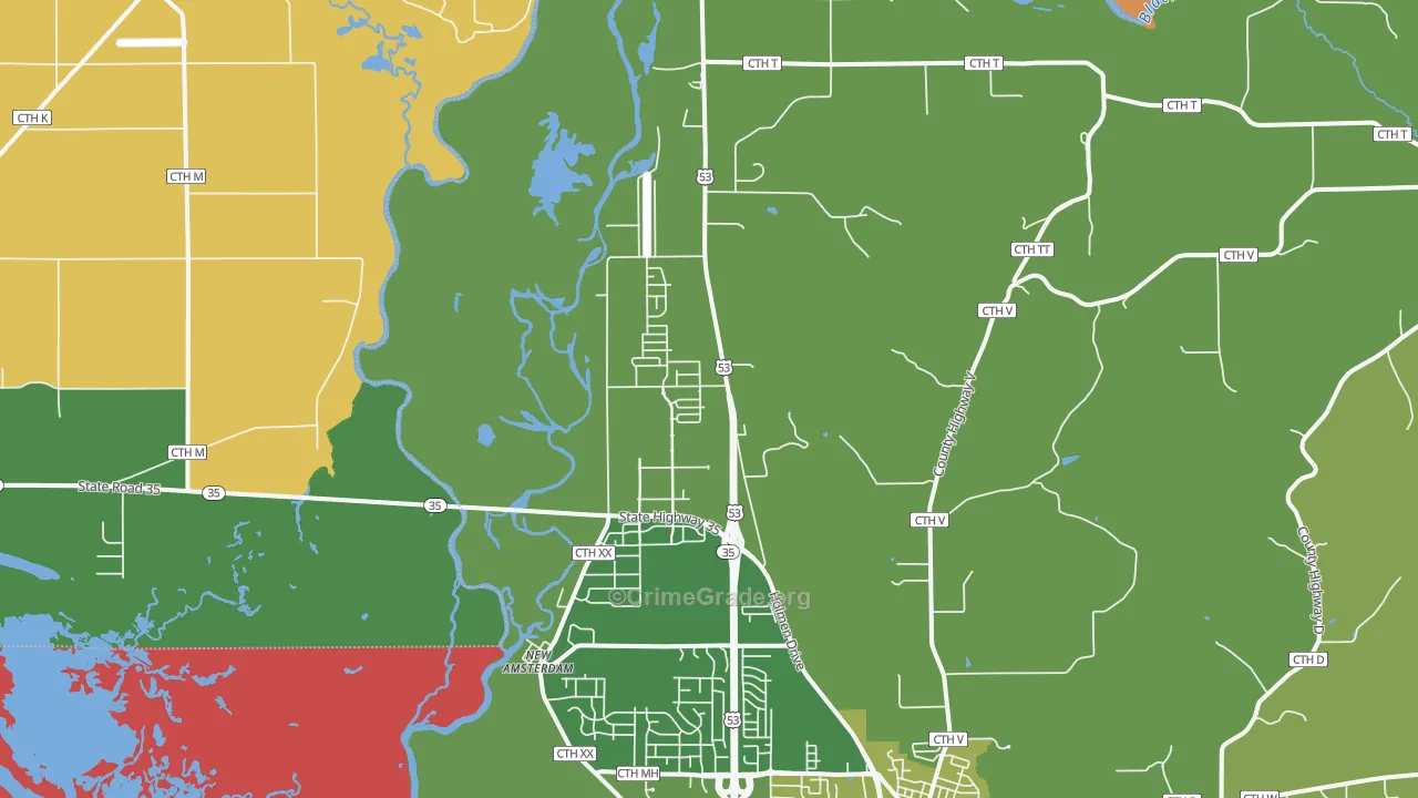 New Amsterdam, WI Map of Murder Rates