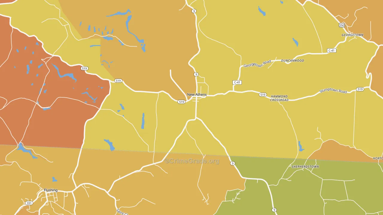New Athens, OH Map of Murder Rates