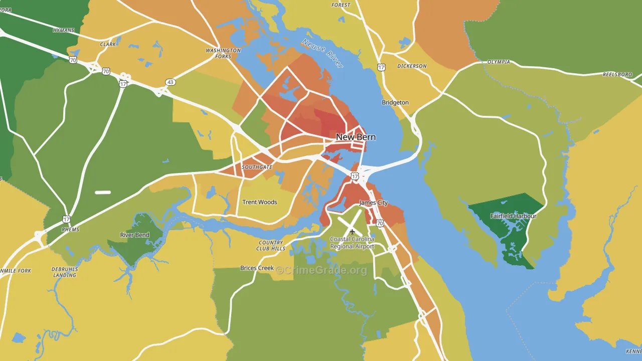 New Bern, NC Map of Murder Rates