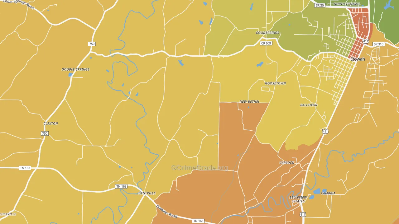 New Bethel, TN Map of Murder Rates