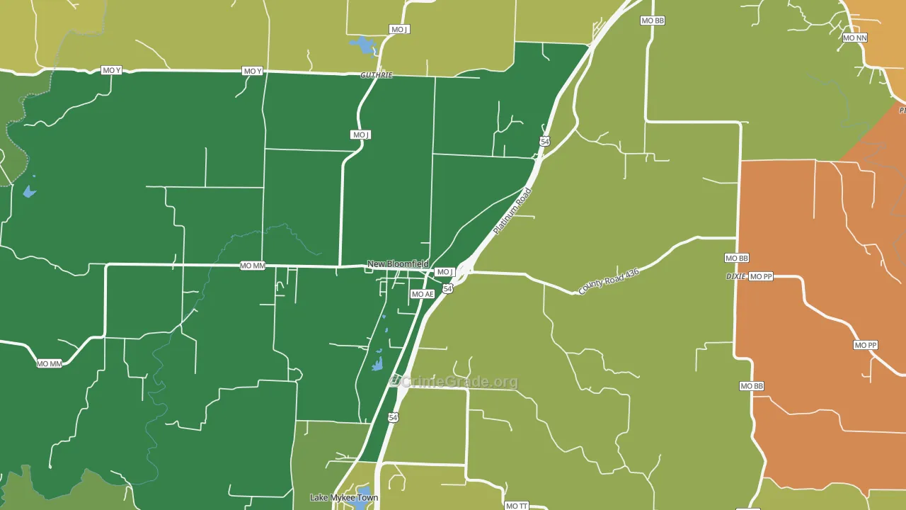 New Bloomfield, MO Map of Murder Rates