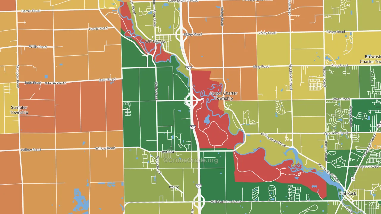 New Boston, MI Map of Murder Rates