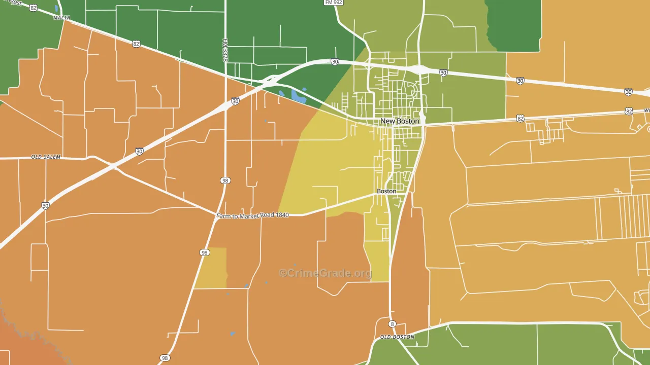 New Boston, TX Map of Murder Rates