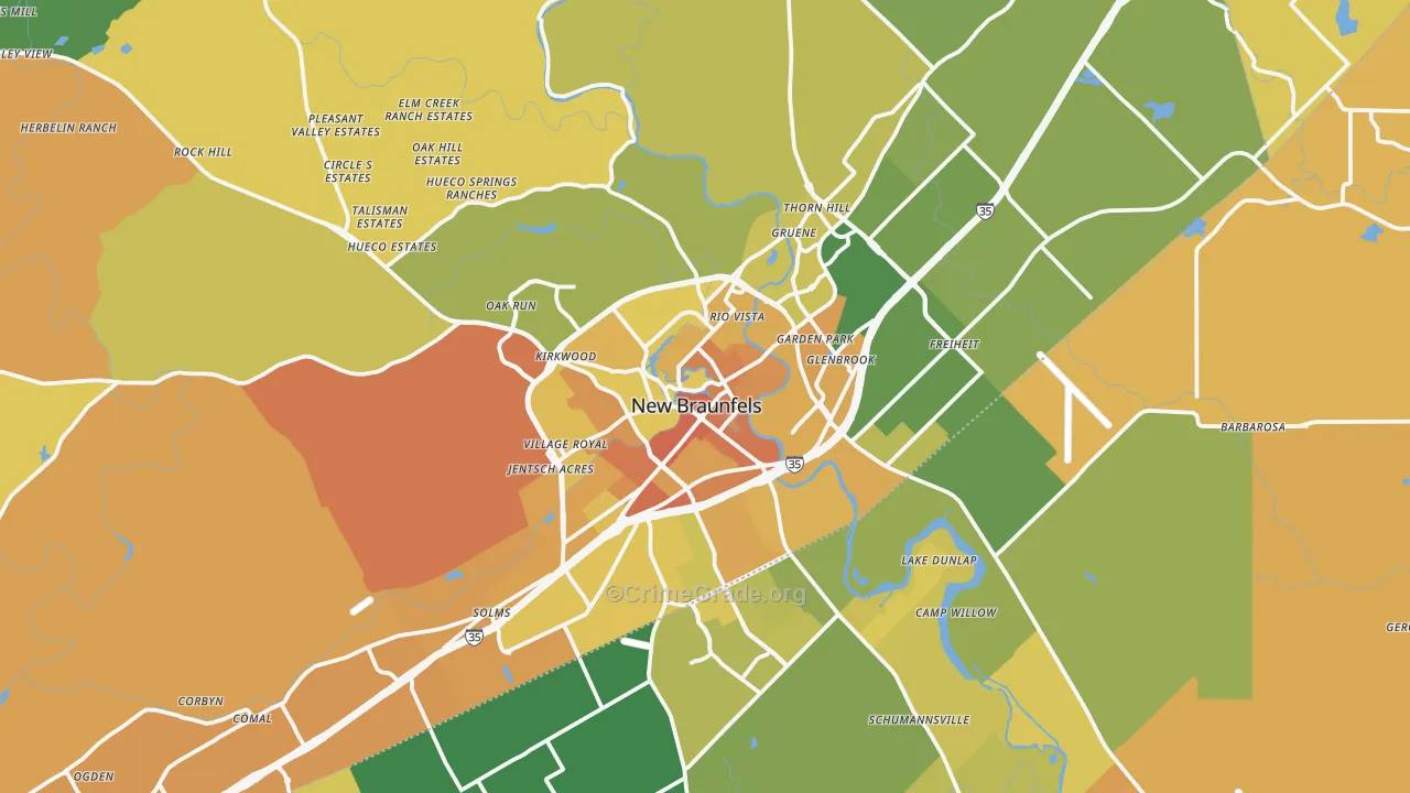 New Braunfels, TX Map of Murder Rates