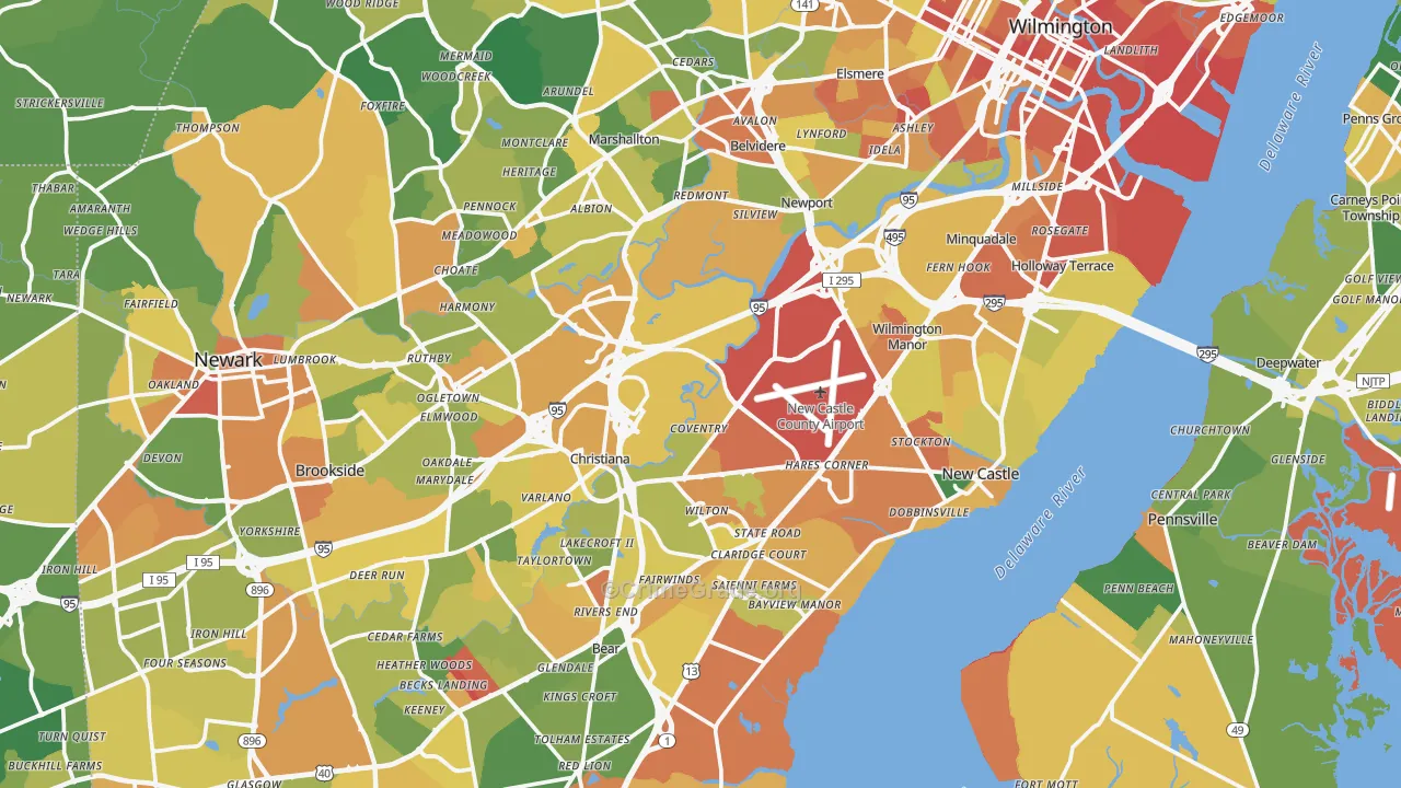 New Castle County, DE Map of Murder Rates