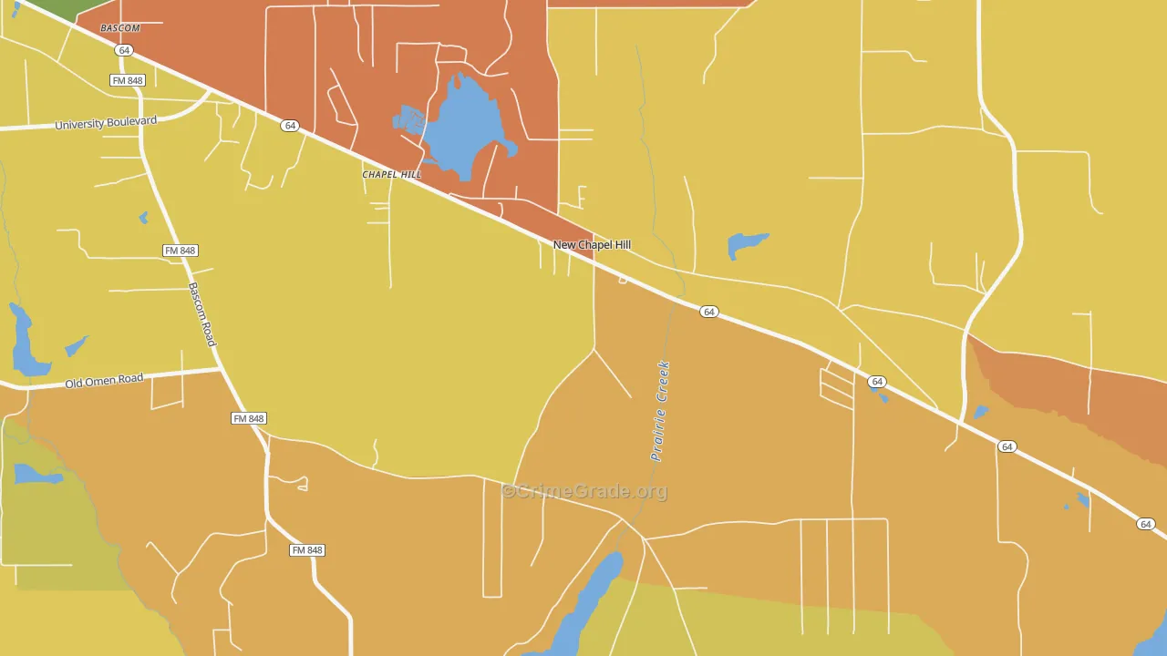 New Chapel Hill, TX Map of Murder Rates