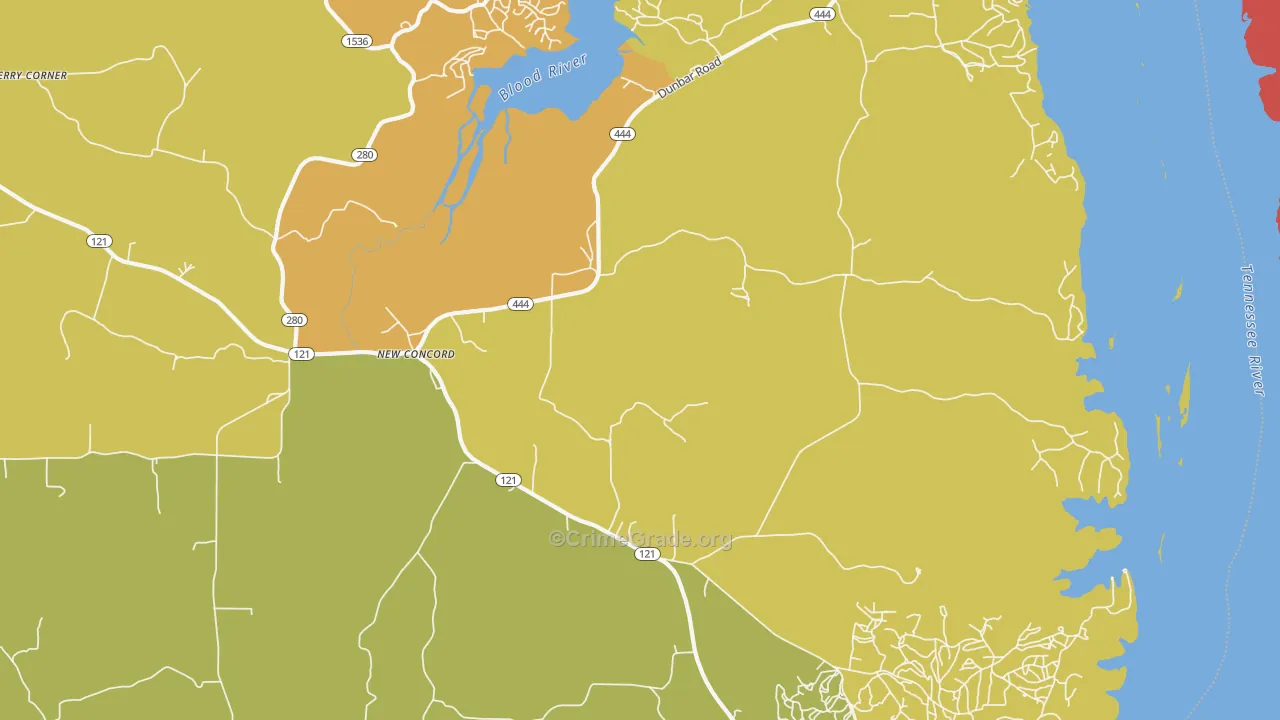 New Concord, KY Map of Murder Rates