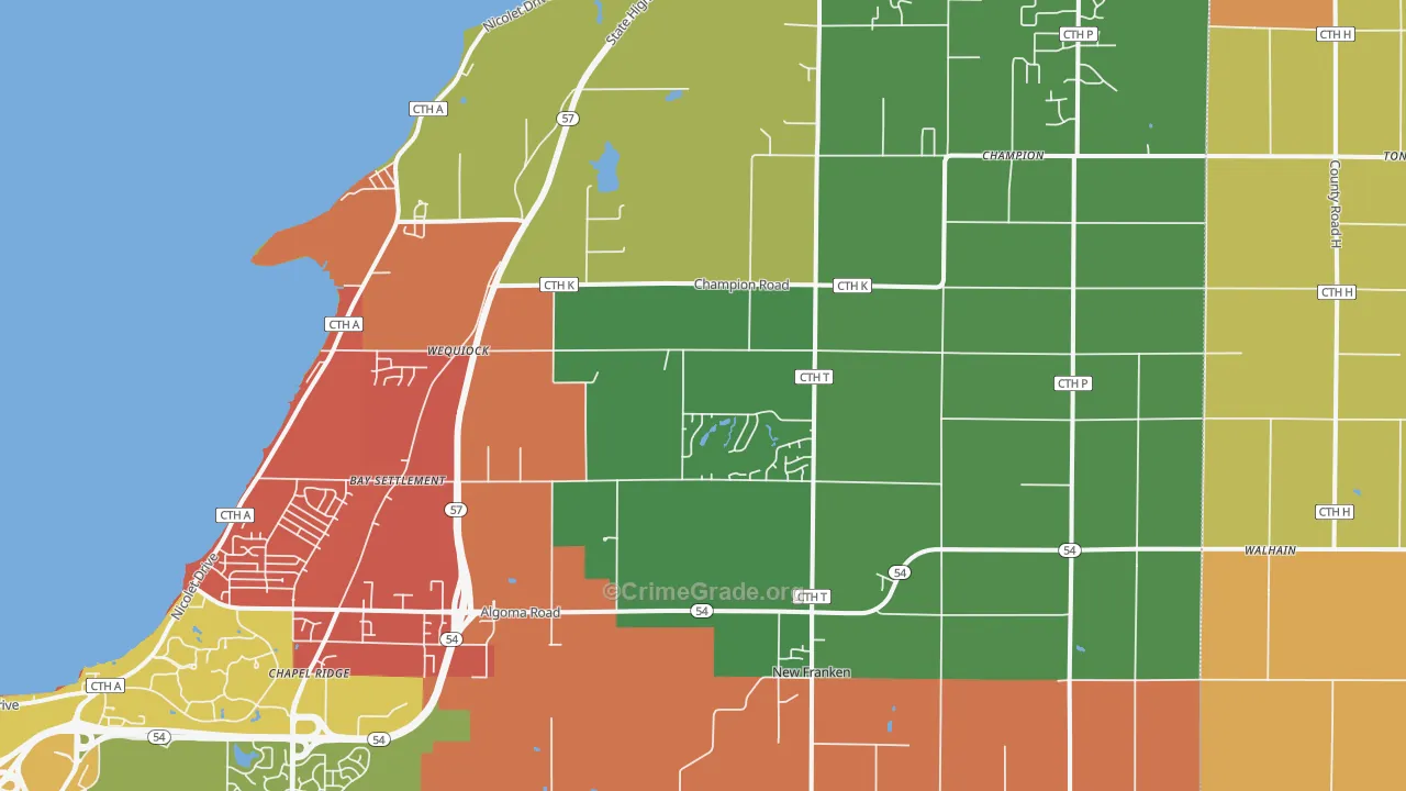 New Franken, WI Map of Murder Rates
