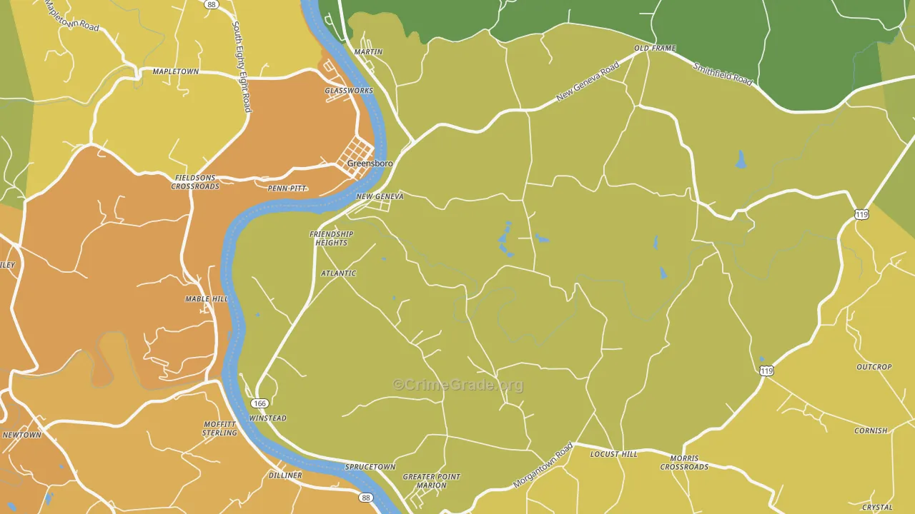 New Geneva, PA Map of Murder Rates