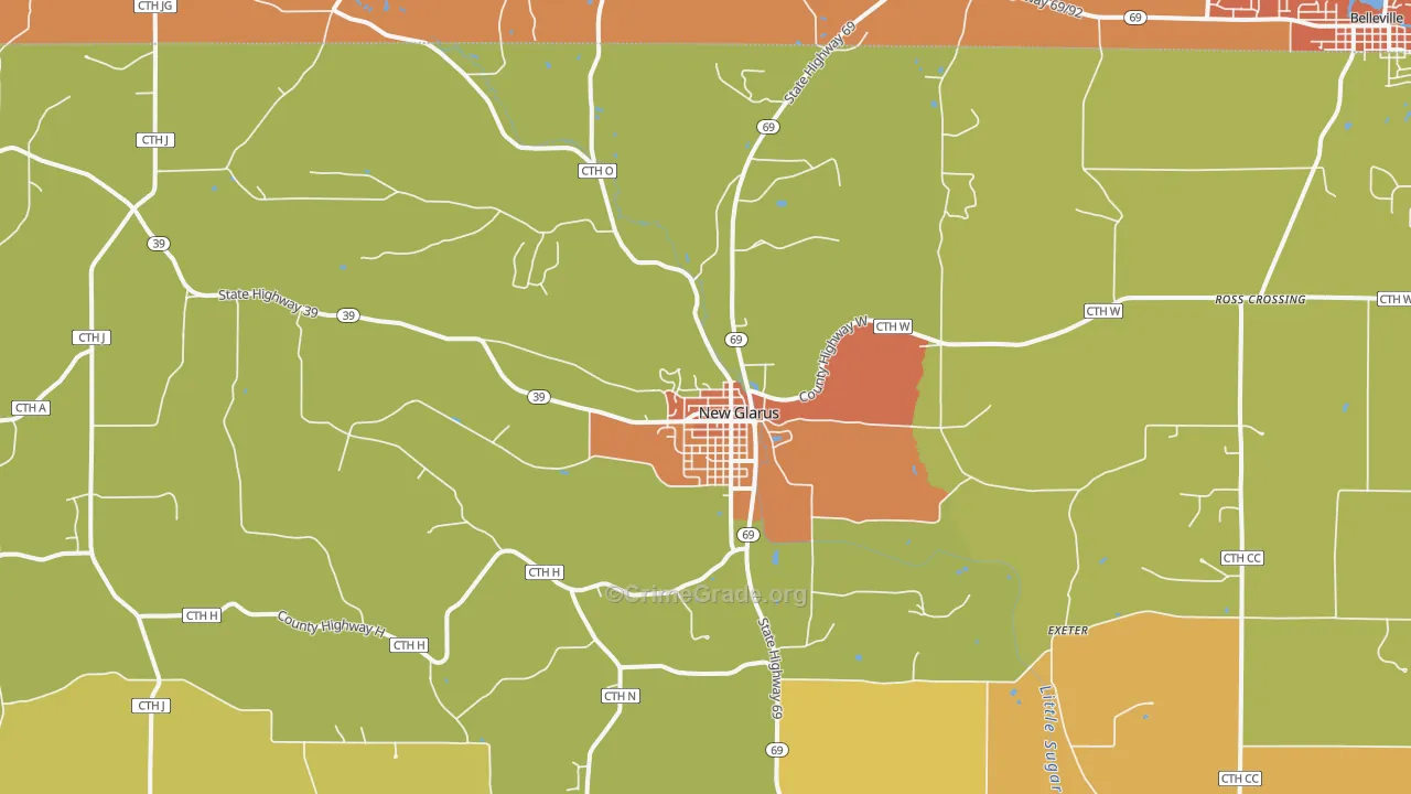 New Glarus, WI Map of Murder Rates