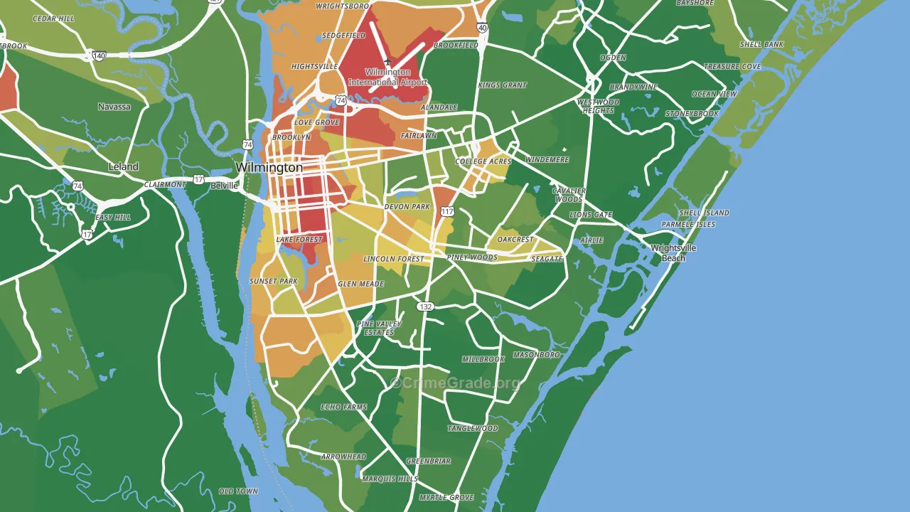 New Hanover County, NC Map of Murder Rates