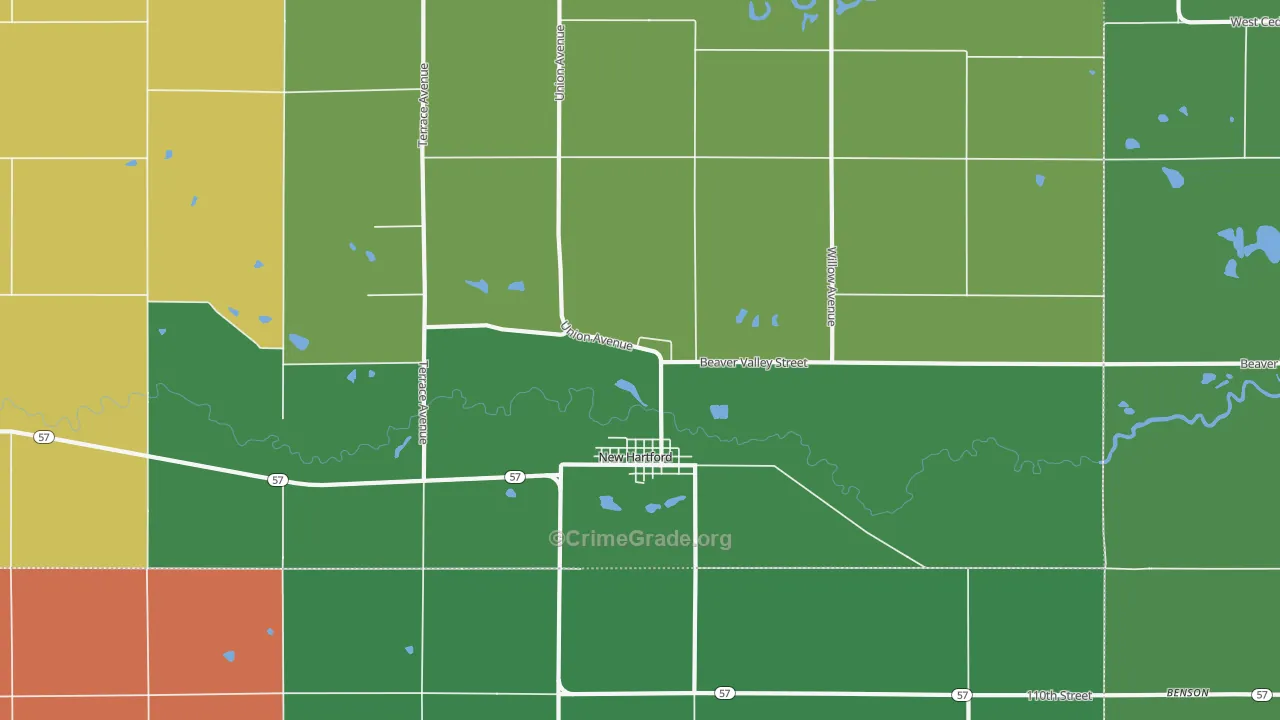 New Hartford, IA Map of Murder Rates