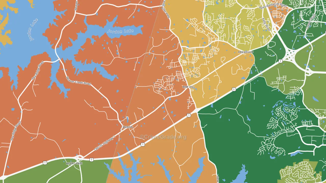 New Hill, NC Map of Murder Rates