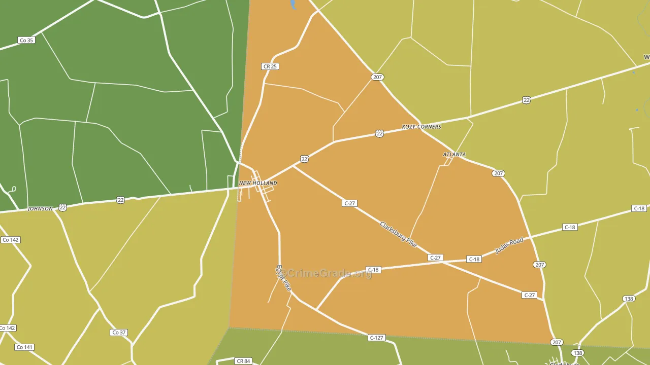 New Holland, OH Map of Murder Rates