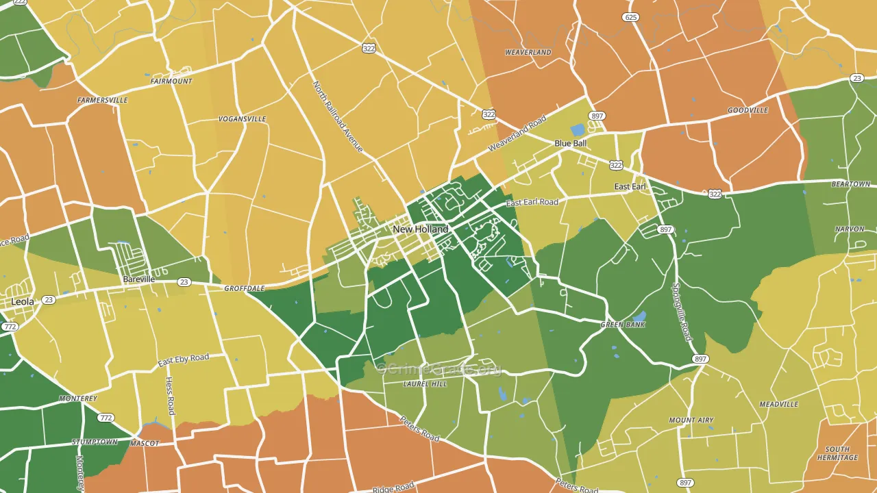 New Holland, PA Map of Murder Rates