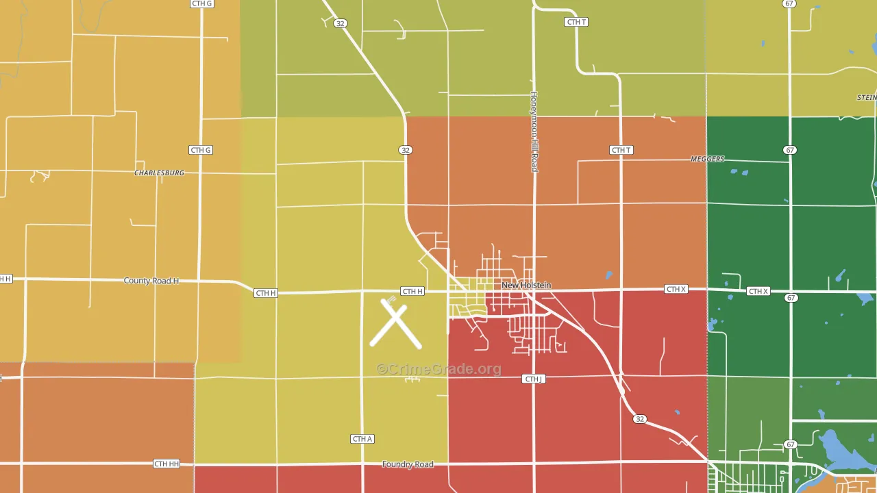 New Holstein, WI Map of Murder Rates