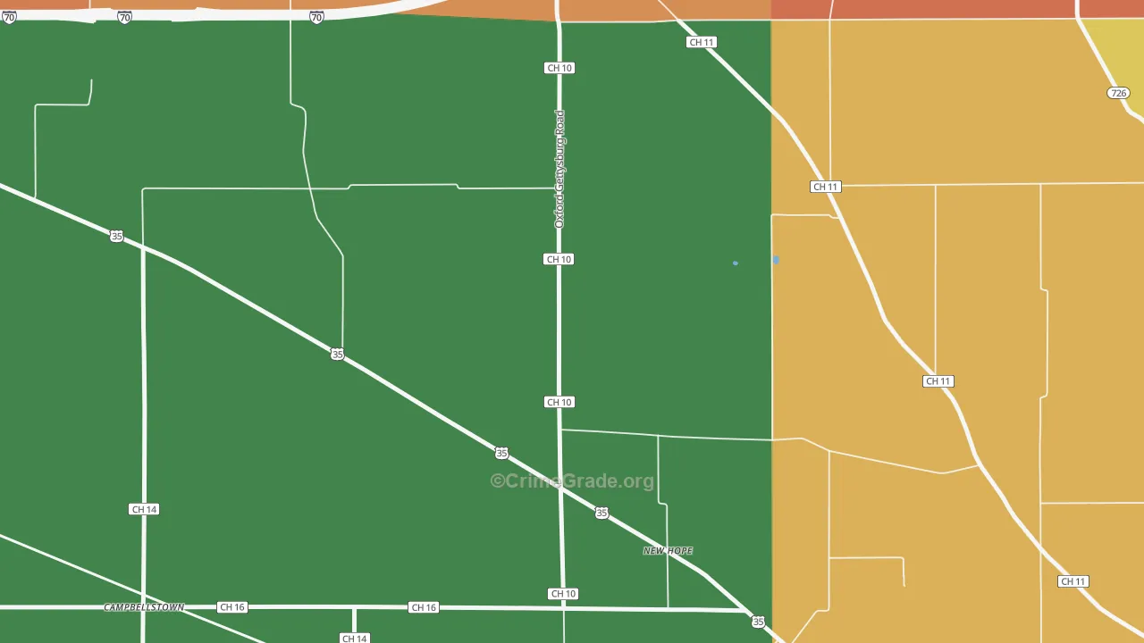New Hope, OH Map of Murder Rates